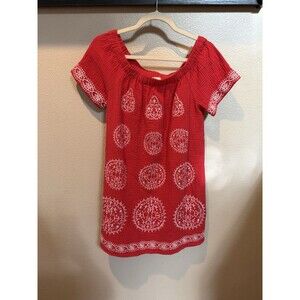 Skies Are Blue Women's Off The Shoulder Embroidered Red Geometric Mini Dress Med